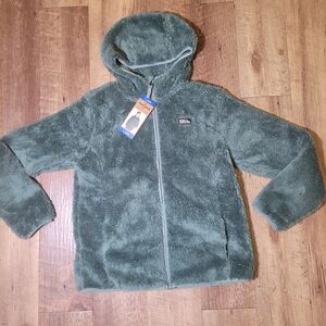NWT Green Fuzzy Teddy Zip Up Jacket Eddie Bauer/t327